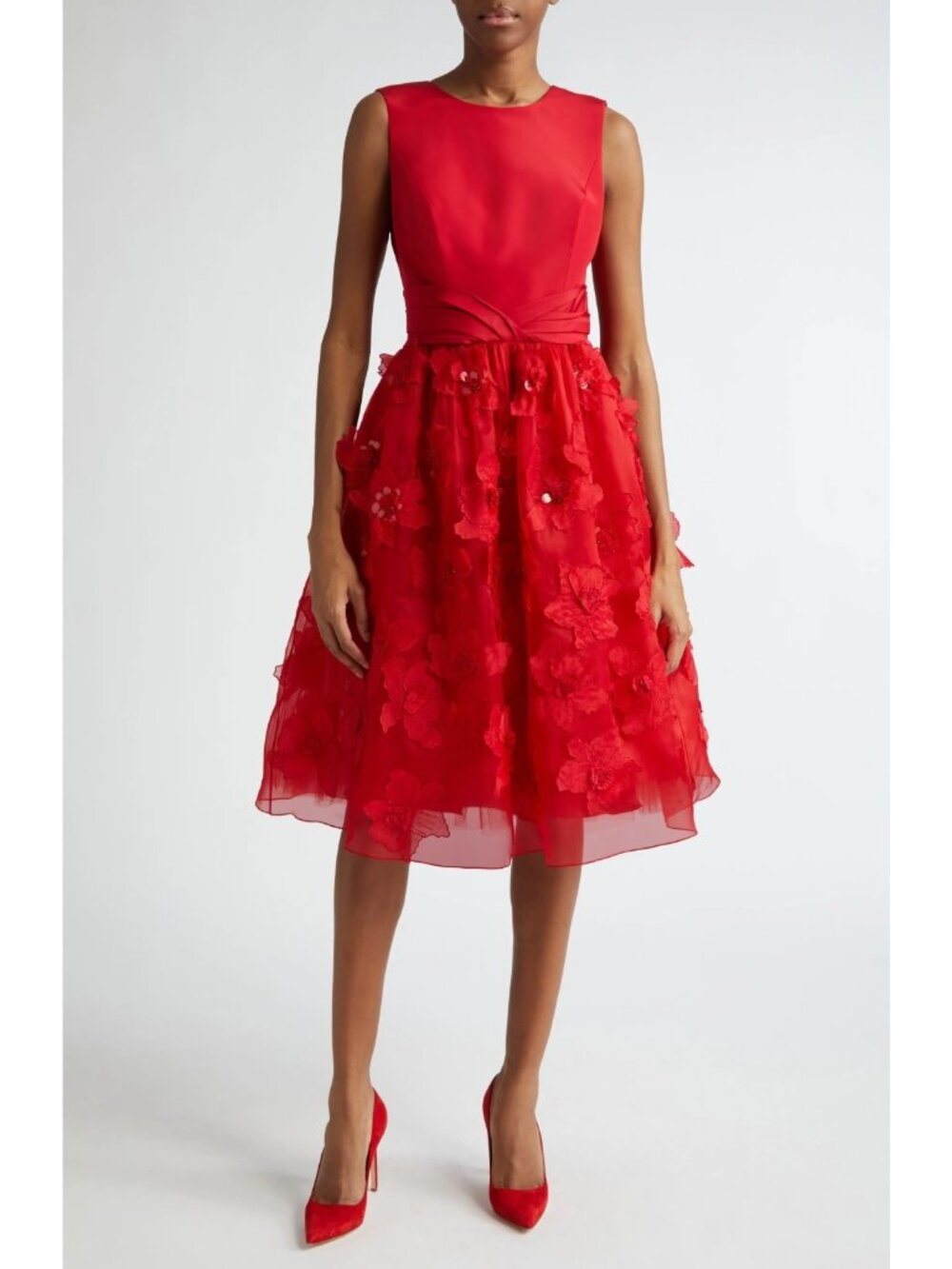 $3990 Carolina Herrera Women's Floral Applique Sleeveless Silk Midi Dress Size 6
